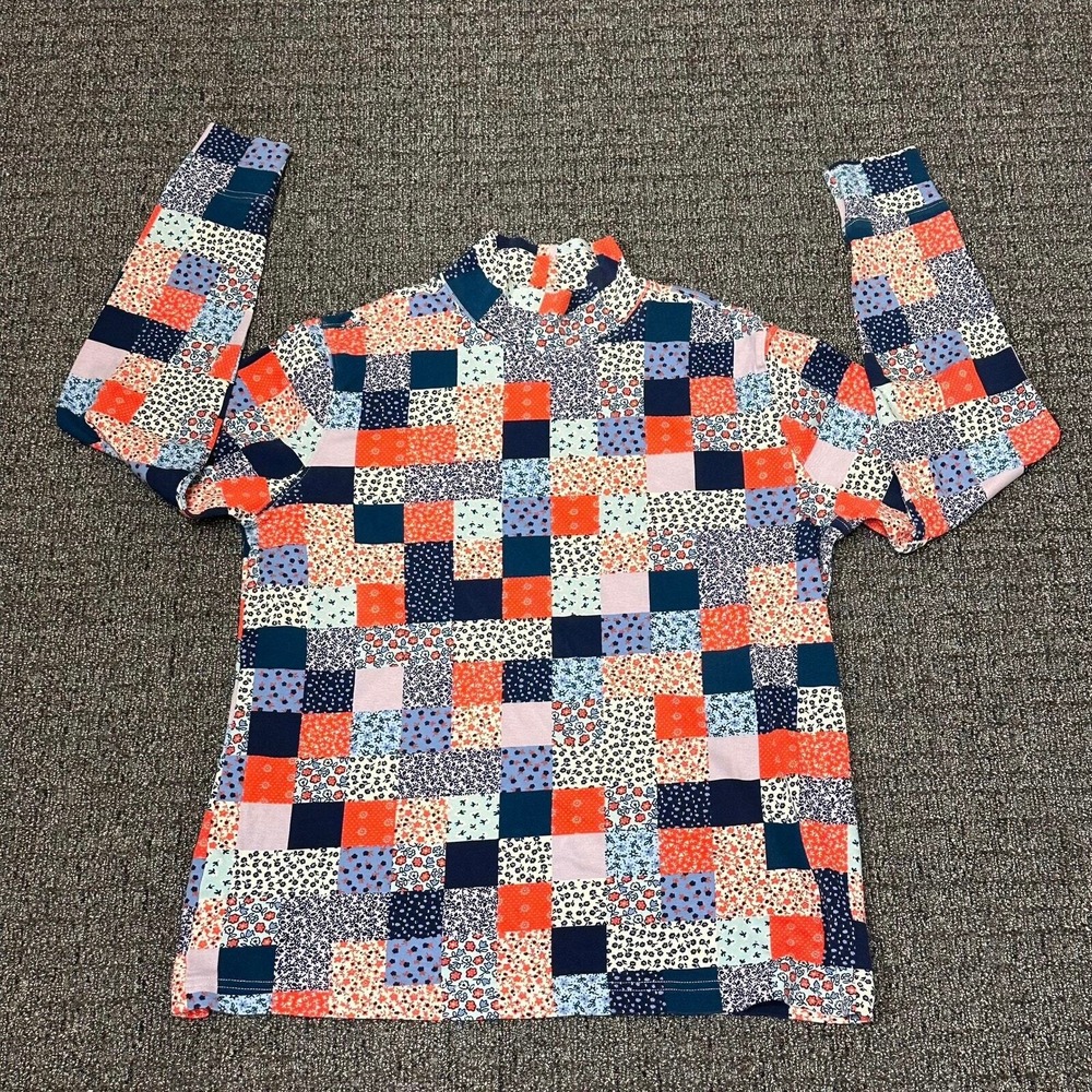 Lands End Turtleneck Shirt Womens Size M 10-12 Patchwork Floral Long Sleeve